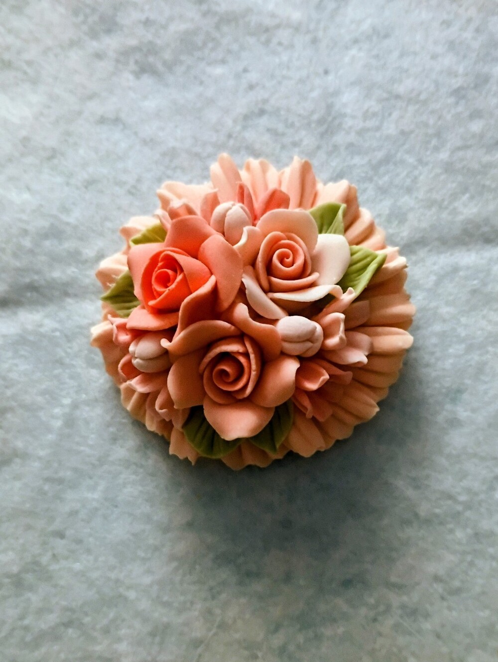 Peach and Apricot shades of Flowers on this Vintage "Hat Box" Brooch.
